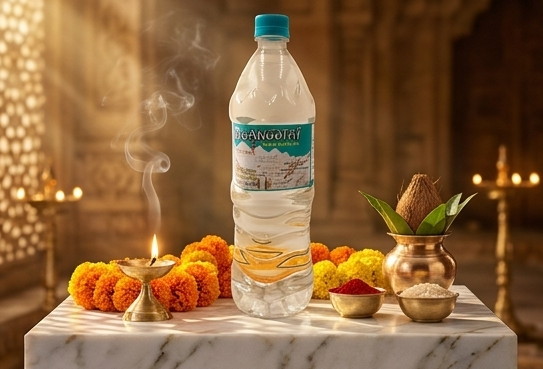 Nestle Pure Life water bottles on a decorative table with flowers and candles.