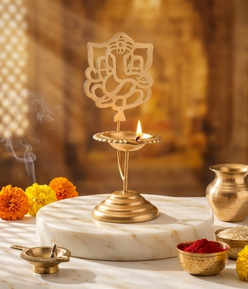 Ganesh Brass Diya – Traditional Spiritual Oil Lamp