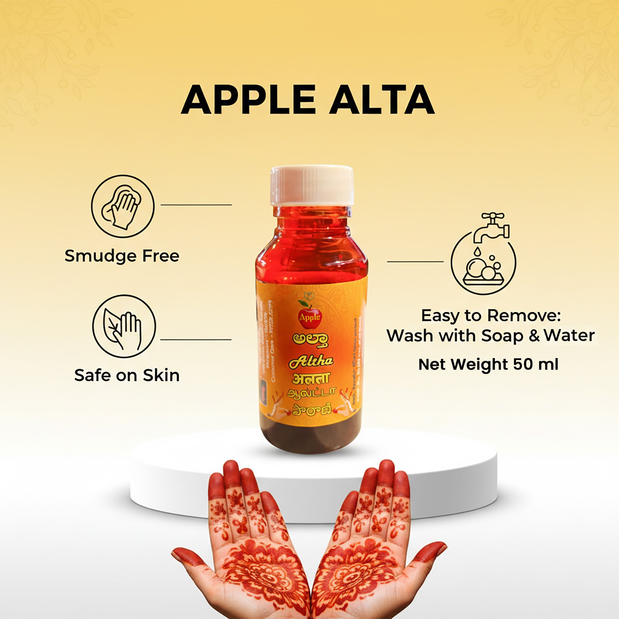 Apple Alta product with features and usage instructions on a gradient background