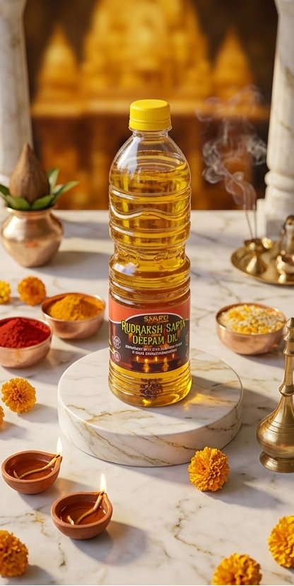 Three images of a bottle of cooking oil on a decorative setting with flowers and bowls.