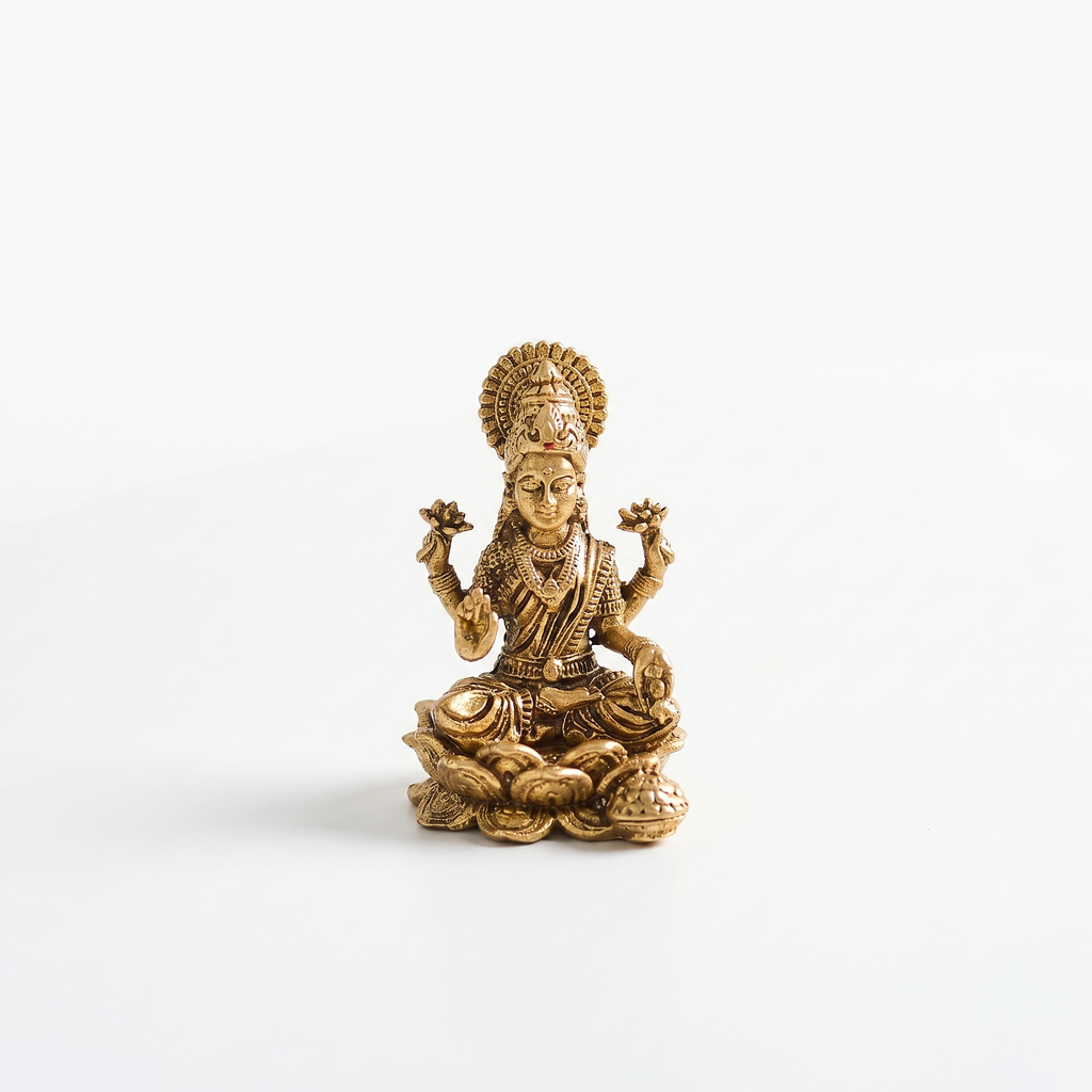 Brass Lakshmi Lotus Seated Idol
