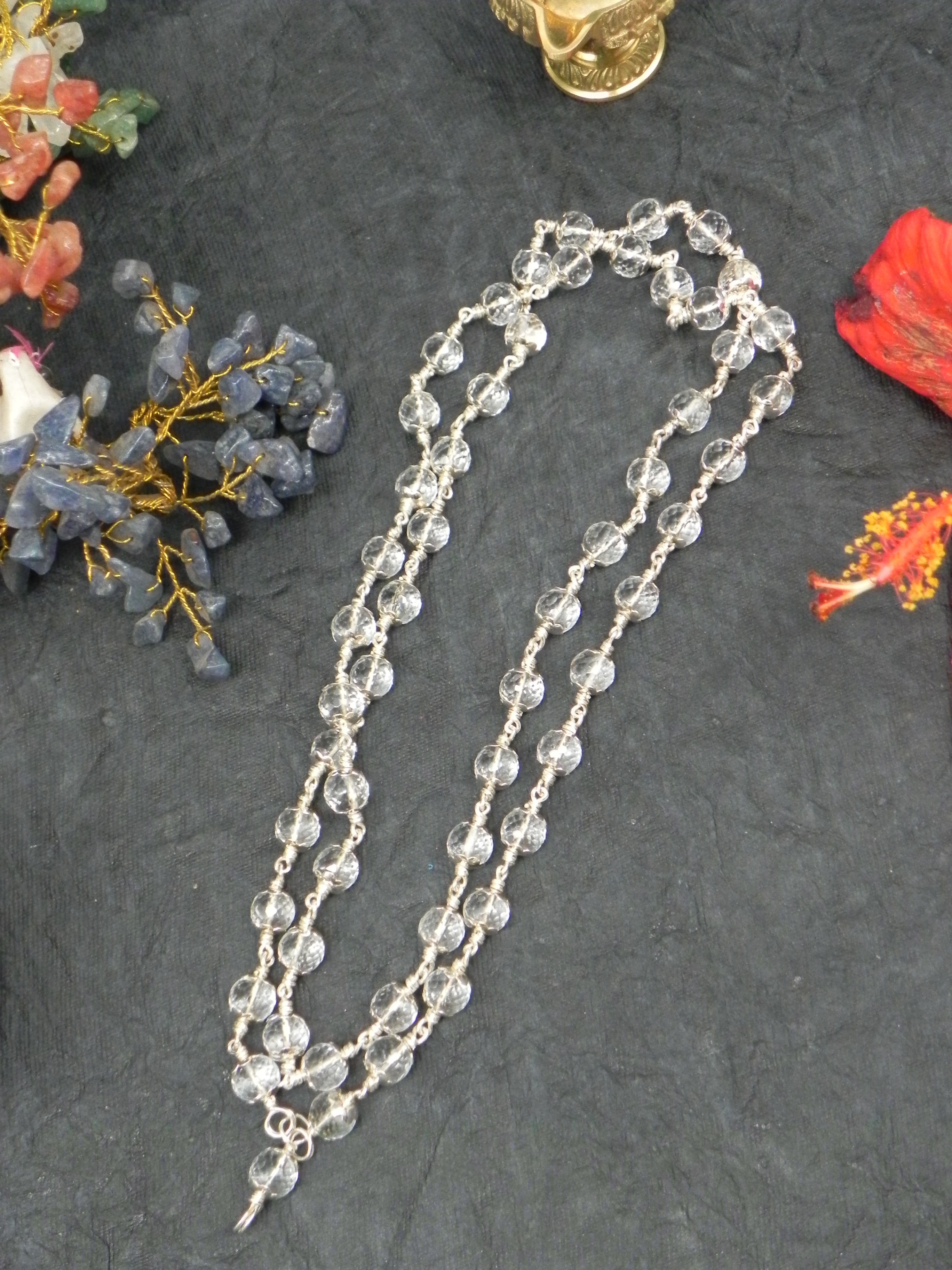 Pure Silver Spatika Mala [ Diamond Cutting ]