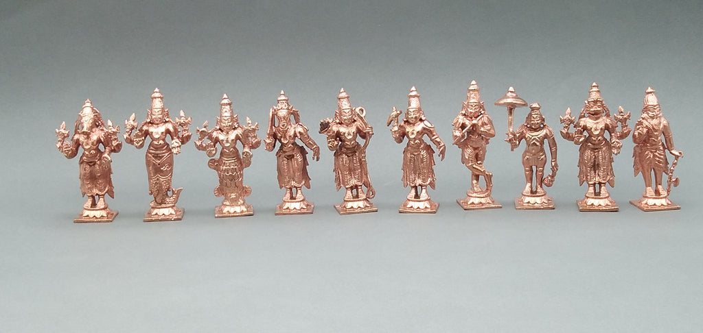 Pure Copper Hand Carved Dasavathara Set